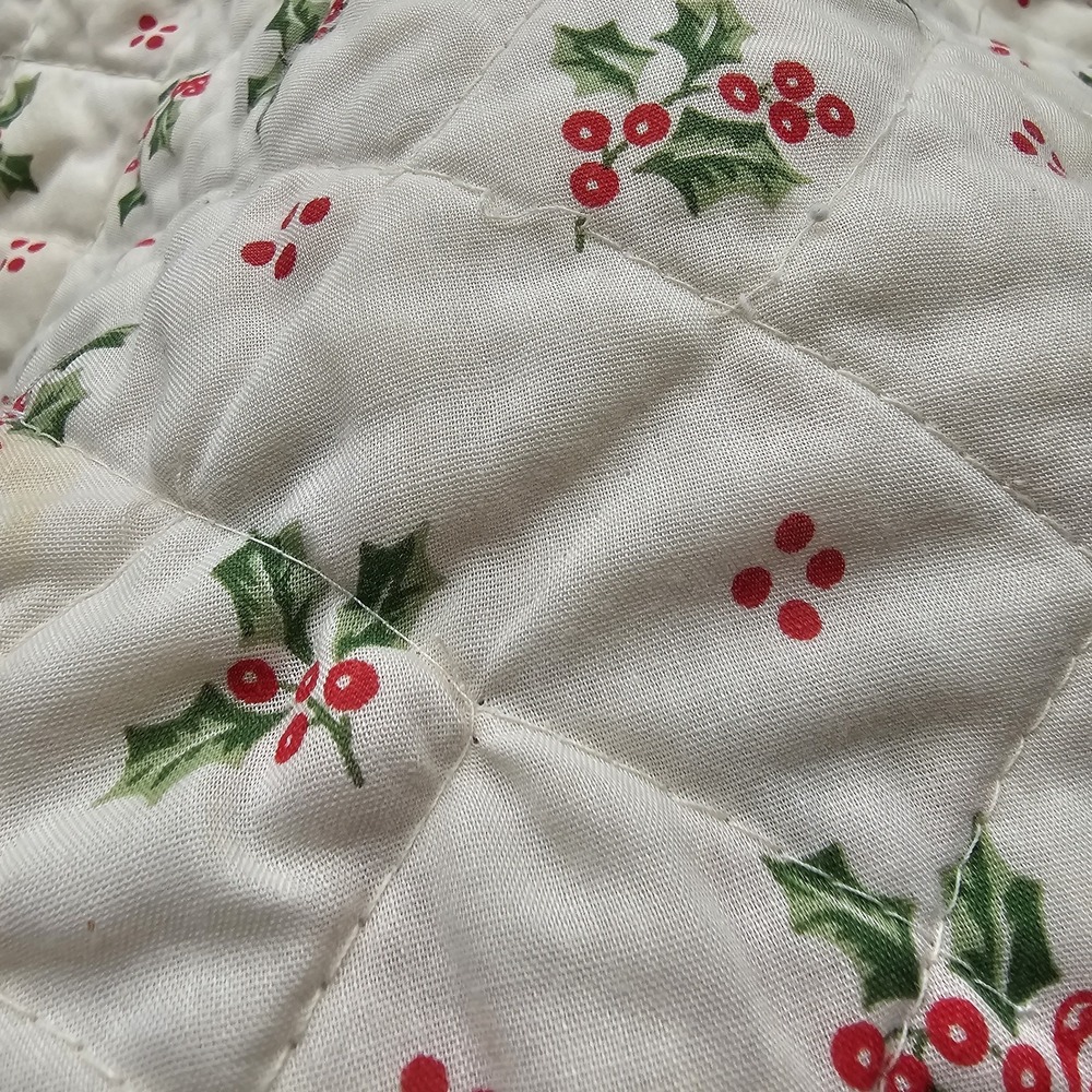1980s 1990s Quilted Oval Placemats 2 Set Holly Tree Bow Cottagecore Holiday #55 - Picture 6 of 9